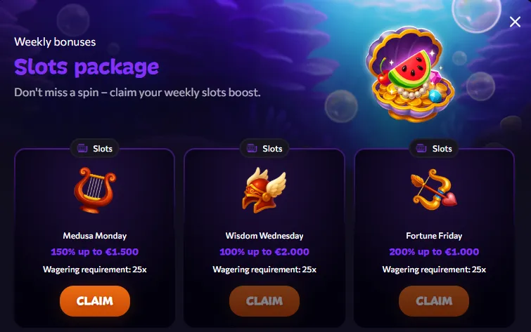 bonus hebdomadaires du casino Aphrodite